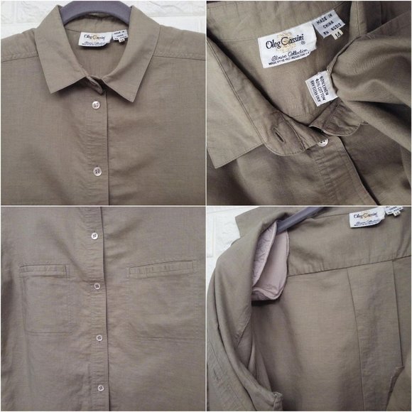 Vintage 90s Oleg Cassini Blouse Linen Sz-14 SSL - Picture 6 of 9